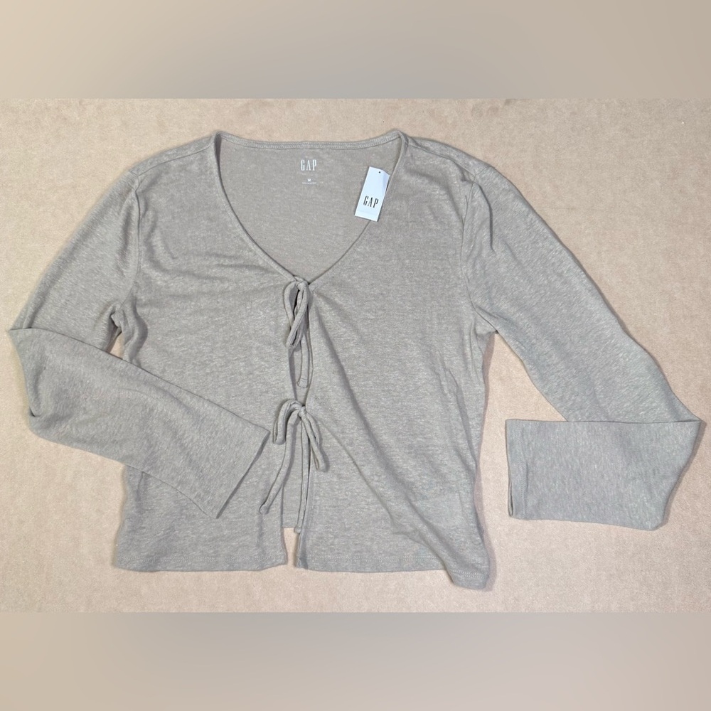 GAP Women's Tie-Front Top Medium sage green